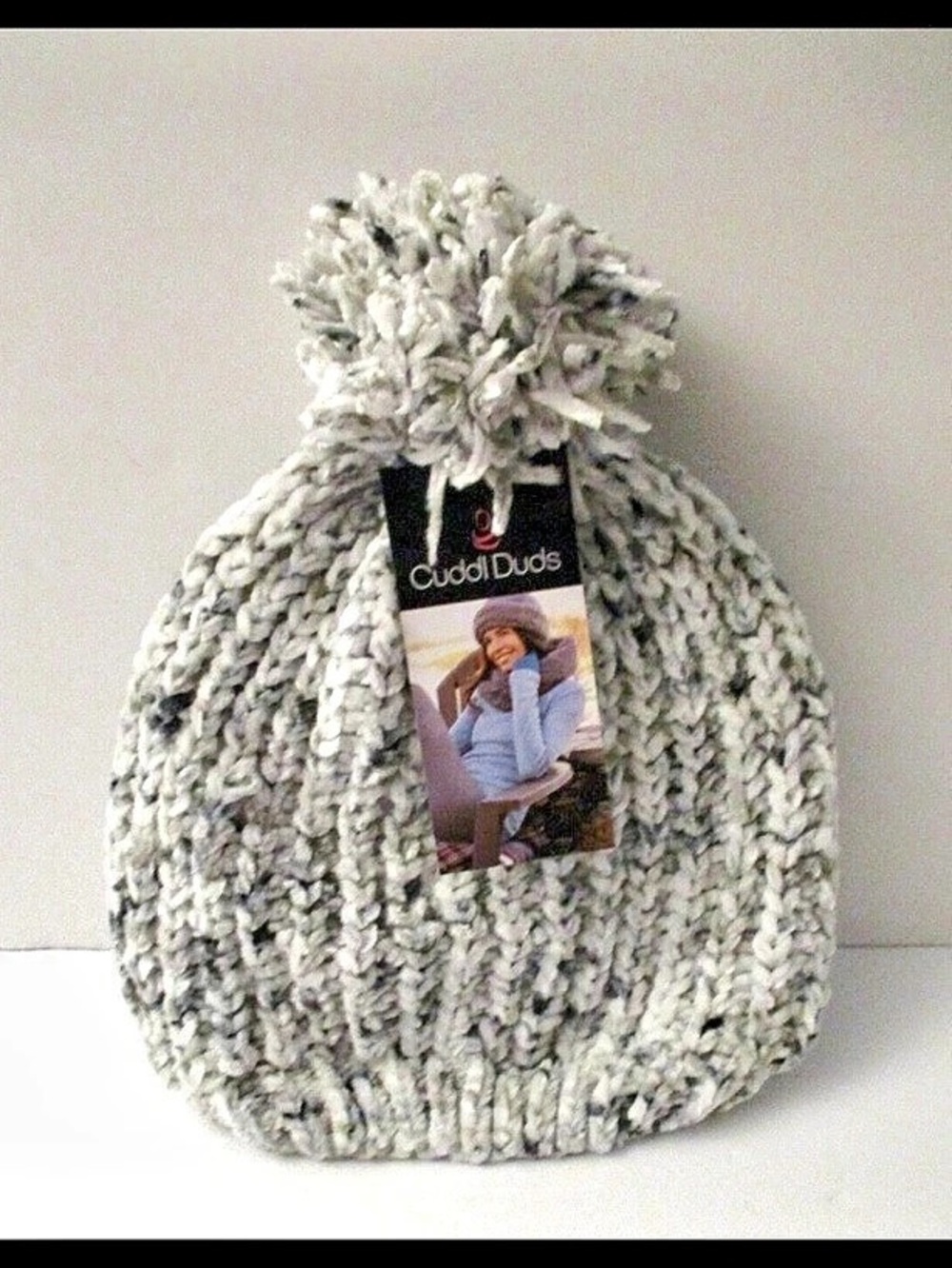 Cuddl Duds Chenille Beanie with Pom Gray & White NWT